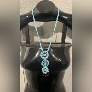 Handcrafted Native American Beaded Necklace - Turquoise and Multicolor